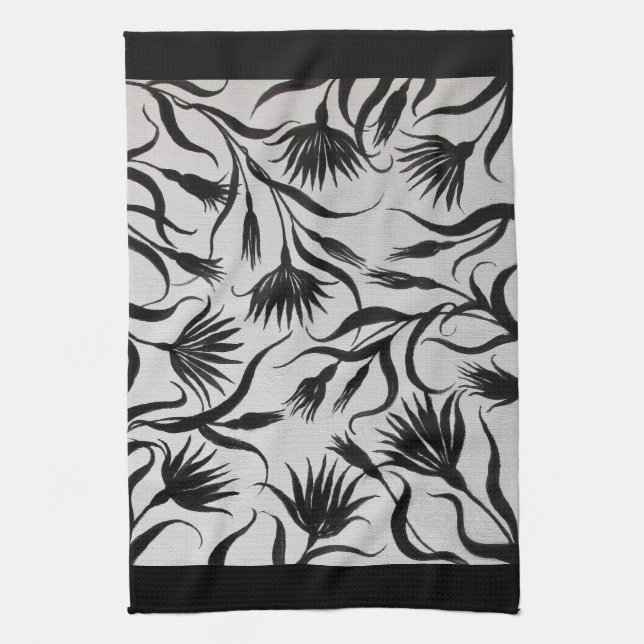 Schwarz-Weiß-Blumen Geschirrtuch (Vertikal)