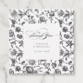 Schwarz-Weiß-Blumen-Hochzeit Geschenkanhänger