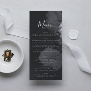 Schwarz-Weiß-Blumen-Hochzeit Menükarte