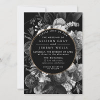 Schwarz-Weiß-Blumen-Hochzeitsempfang Flyer