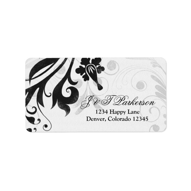 Schwarz-Weiß-Blumen-Hochzeitsplattform Adressaufkleber (Vorne)