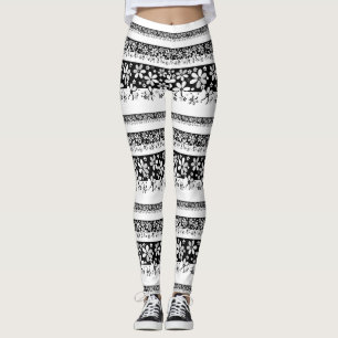 Schwarz-Weiß-Blumen Leggings