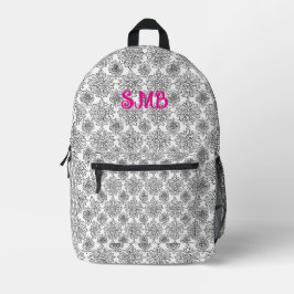 Schwarz-Weiß-Blumen-Linie Art Bedruckter Rucksack