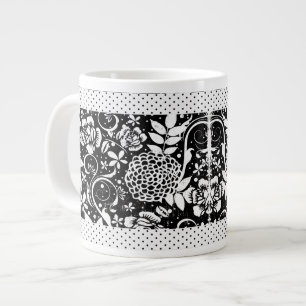 Schwarz-Weiß-Blumen-Polka-Punkte Jumbo-Tasse