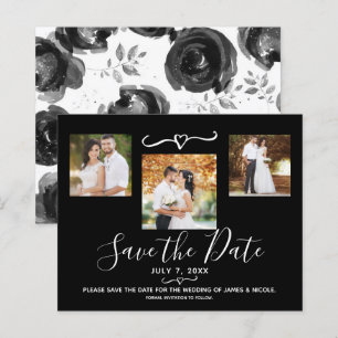 Schwarz-Weiß Blumen Rosen Foto Save-the-Date-Karte