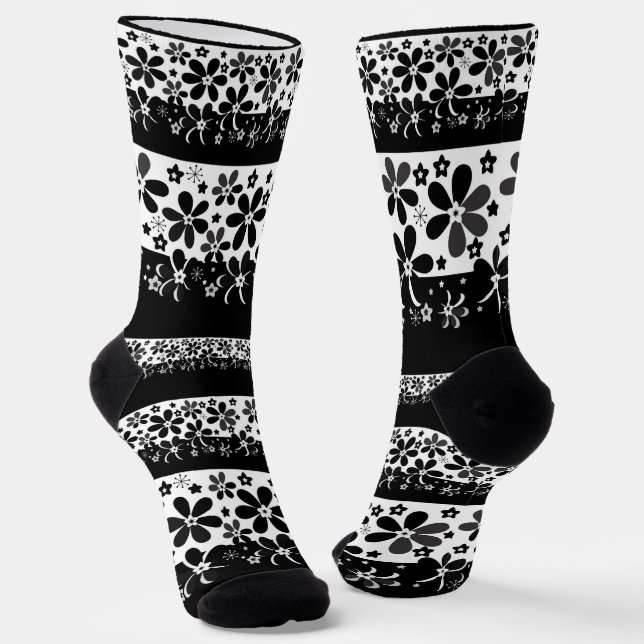 Schwarz-Weiß-Blumen Socken (Gewinkelt)