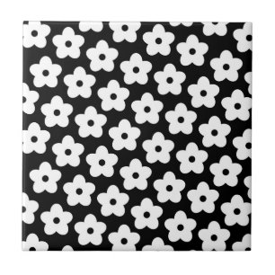 Schwarz-Weiß-Blumen-Y2K-Muster Fliese
