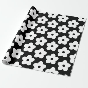 Schwarz-Weiß-Blumen Y2K-Muster Geschenkpapier