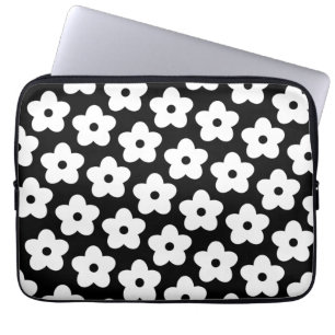 Schwarz-Weiß-Blumen Y2K-Muster Laptopschutzhülle