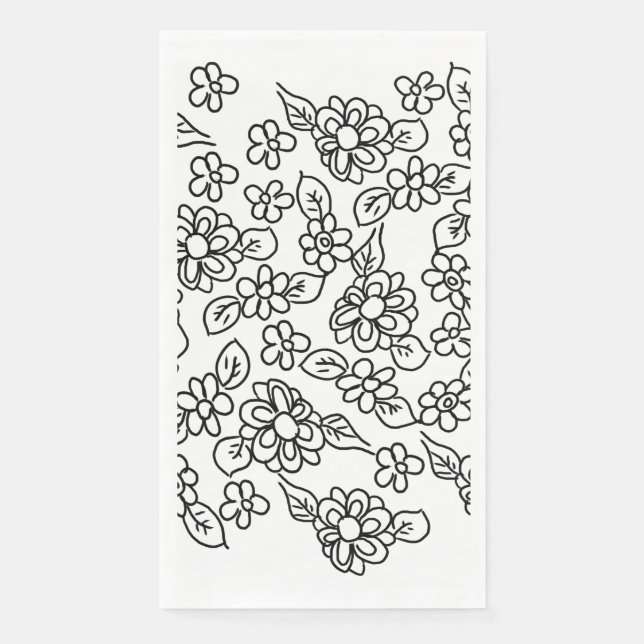 Schwarz-Weiß-Blumen-zeichn Serviette (Vorderseite)