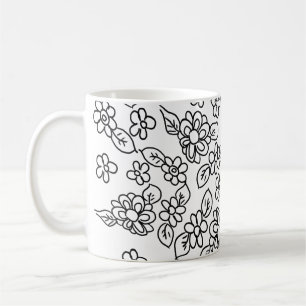 Schwarz-Weiß-Blumen zeichnend Kaffeetasse
