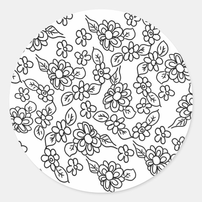 Schwarz-Weiß-Blumen zeichnend Runder Aufkleber (Vorderseite)