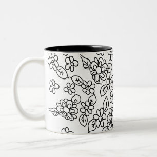 Schwarz-Weiß-Blumen zeichnend Zweifarbige Tasse