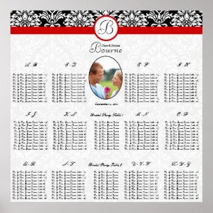 Schwarz-Weiß-Blumendamask mit roter Trim Photo Poster