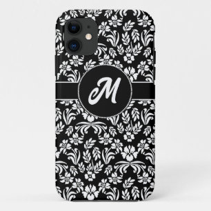 Schwarz-Weiß-BlumenDamaske nach Maß Case-Mate iPhone Hülle