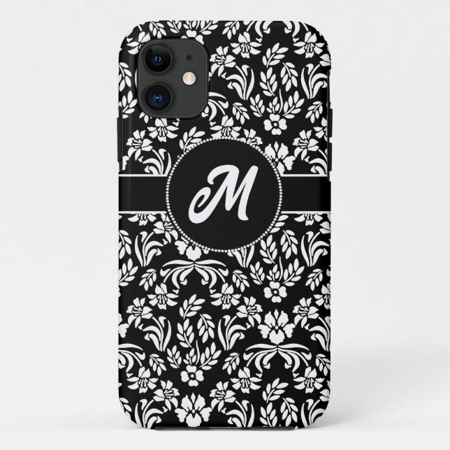 Schwarz-Weiß-BlumenDamaske nach Maß Case-Mate iPhone Hülle (Rückseite)