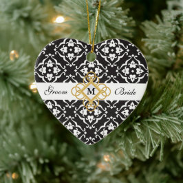 Schwarz-Weiß-BlumenDamast-Hochzeitssake Keramikornament