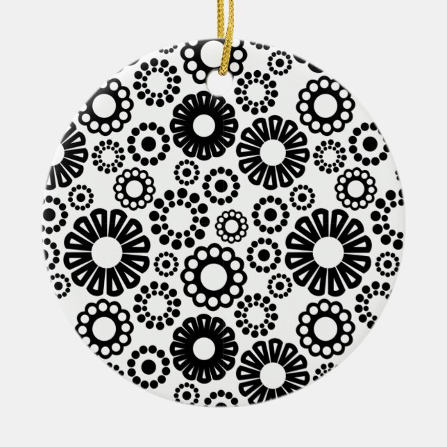 Schwarz-Weiß-Blumendekoration Keramik Ornament (Vorne)