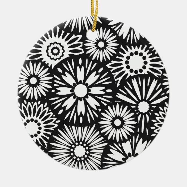 Schwarz-Weiß-Blumendekoration Keramikornament (Vorne)