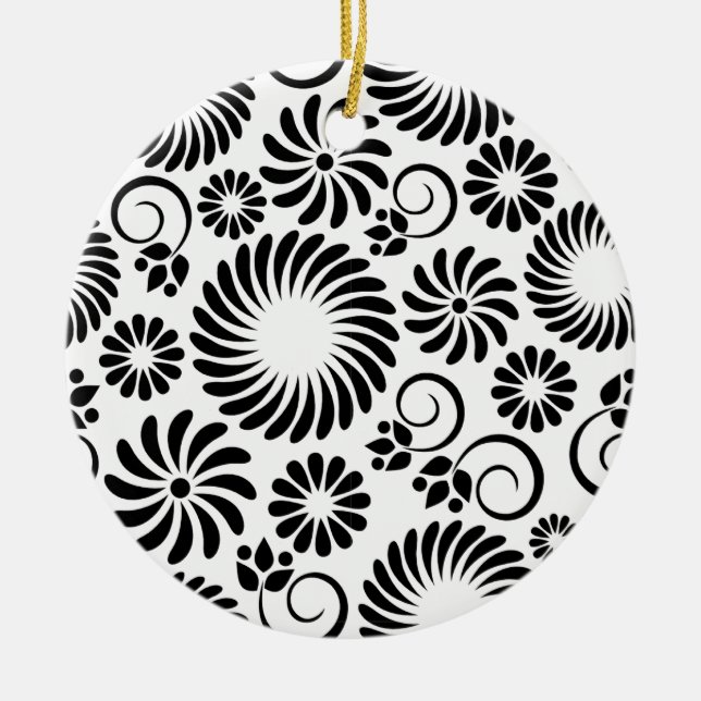 Schwarz-Weiß-Blumendekoration Keramikornament (Vorne)