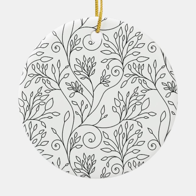 Schwarz-Weiß-Blumendekoration Keramikornament (Vorne)