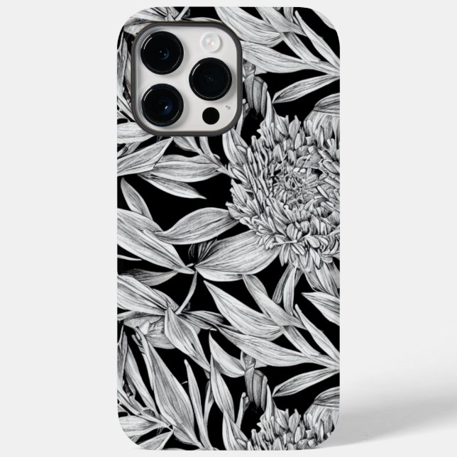 Schwarz-Weiß-Blumendesign für Handy-Case Case-Mate iPhone 14 Pro Max Hülle (Rückseite)