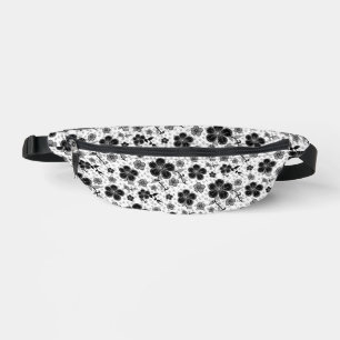 Schwarz-Weiß-Blumendruck Bauchtasche