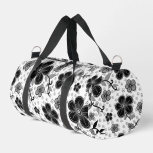 Schwarz-Weiß-Blumendruck Duffle Bag