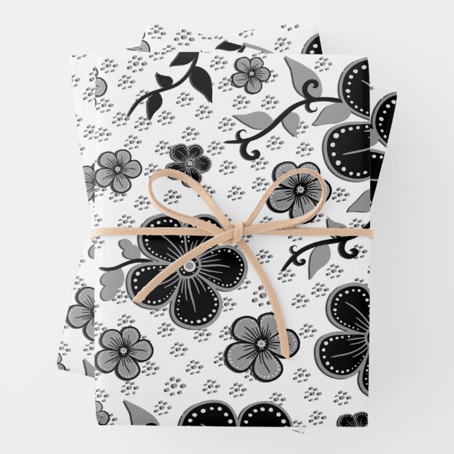 Schwarz-Weiß-Blumendruck Geschenkpapier Set (Beispiel)