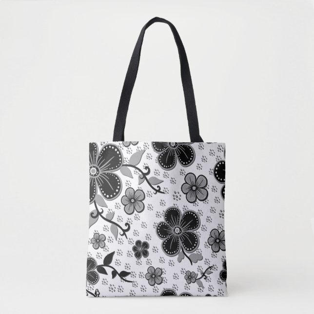 Schwarz-Weiß-Blumendruck Tasche (Vorderseite)
