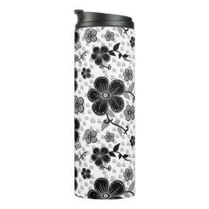 Schwarz-Weiß-Blumendruck Thermosbecher
