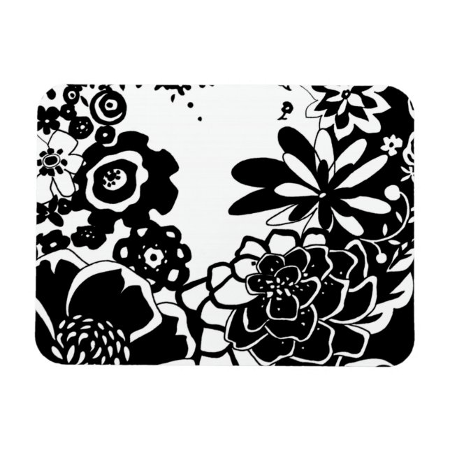 Schwarz-Weiß-Blumengarten Grafisches Muster Magnet (Horizontal)