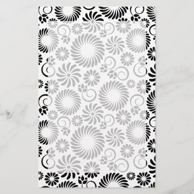 Schwarz-Weiß-Blumengeschirr Briefpapier (Vorderseite)