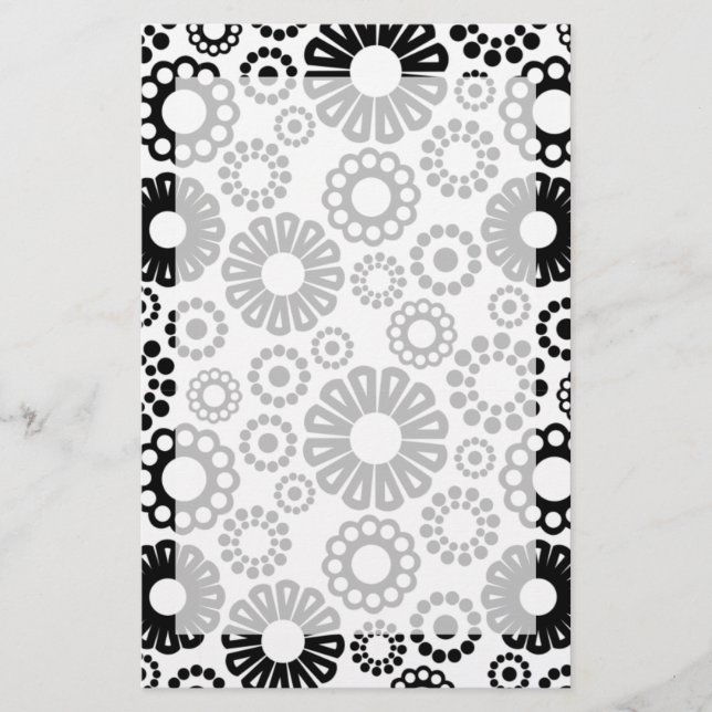 Schwarz-Weiß-Blumengeschirr Briefpapier (Vorderseite)