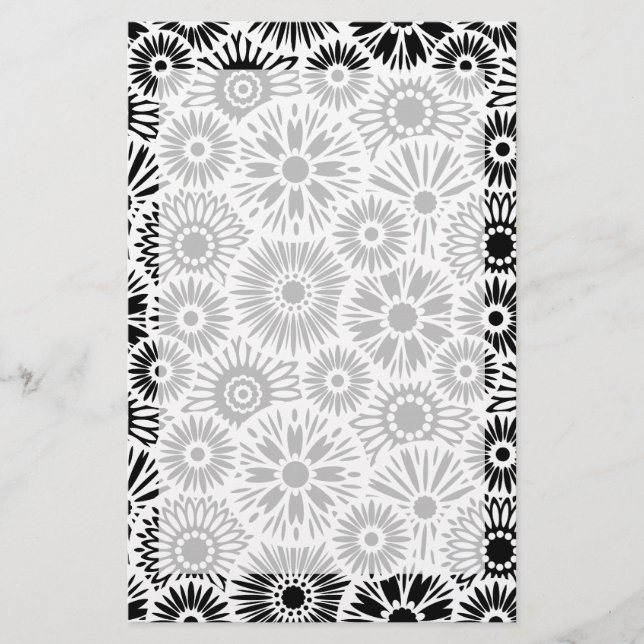 Schwarz-Weiß-Blumengeschirr Briefpapier (Vorderseite)