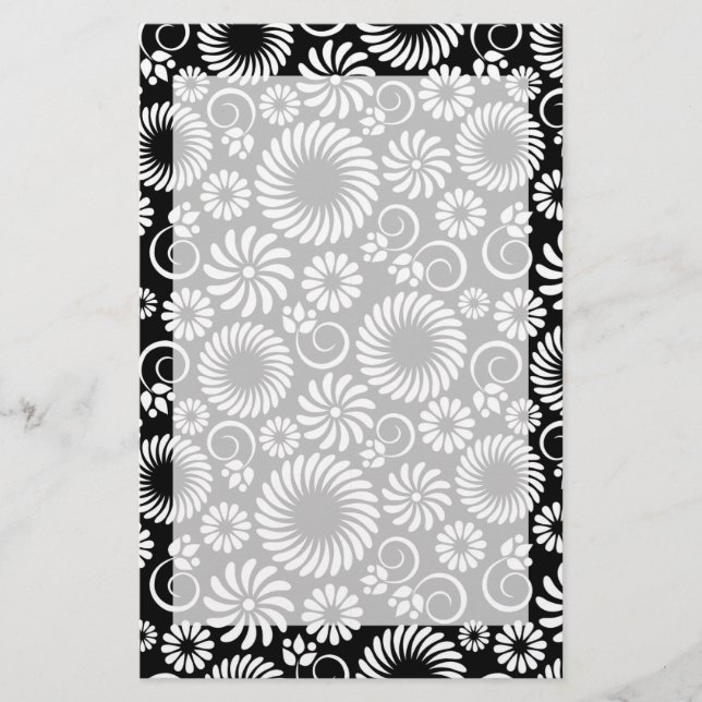 Schwarz-Weiß-Blumengeschirr Briefpapier (Vorderseite)