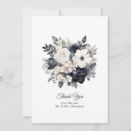 Schwarz-Weiß-Blumenhochzeit Dankeskarte