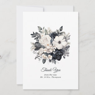 Schwarz-Weiß-Blumenhochzeit Dankeskarte