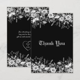 Schwarz-Weiß-Blumenhochzeit Dankeskarte