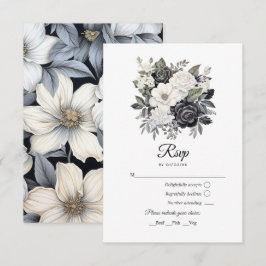 Schwarz-Weiß-Blumenhochzeit RSVP Karte