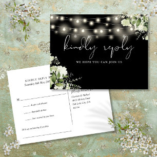 Schwarz-Weiß-Blumenlichter Songwunsch RSVP Einladungspostkarte
