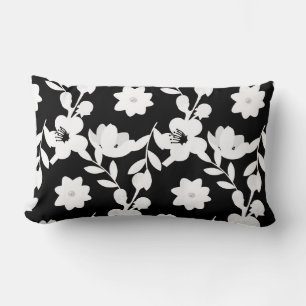 Schwarz-Weiß-Blumenmuster Lendenkissen