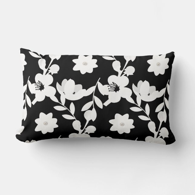 Schwarz-Weiß-Blumenmuster Lendenkissen (Vorderseite)