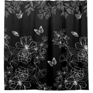 Schwarz-Weiß-Blumenmuster Minimalistisch Duschvorhang