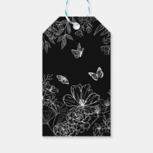Schwarz-Weiß-Blumenmuster Minimalistisch Geschenkanhänger