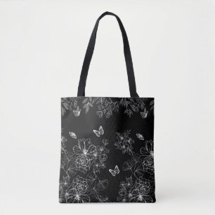 Schwarz-Weiß-Blumenmuster Minimalistisch Tasche