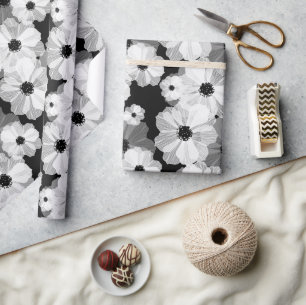Schwarz-Weiß-Blumenpapier Geschenkpapier