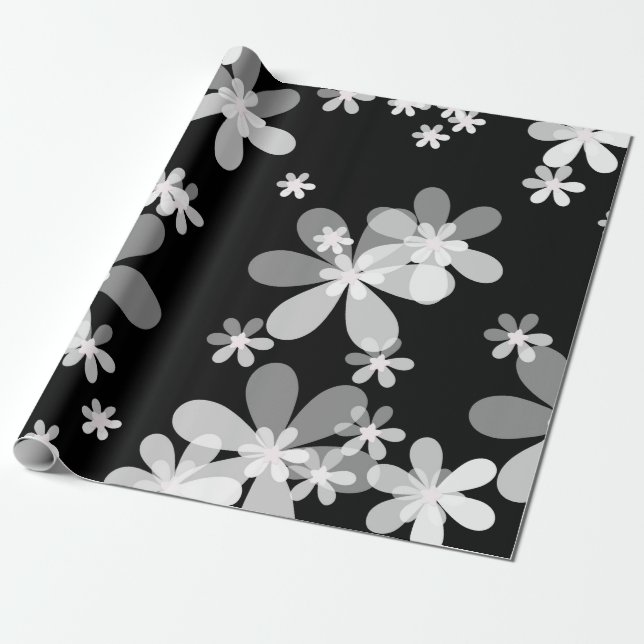 Schwarz-weiß blumenreich geschenkpapier (Ungerollt)