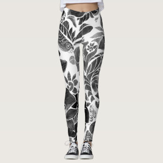 Schwarz-weiß blumenreich leggings