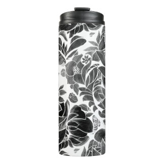 Schwarz-weiß blumenreich thermosbecher